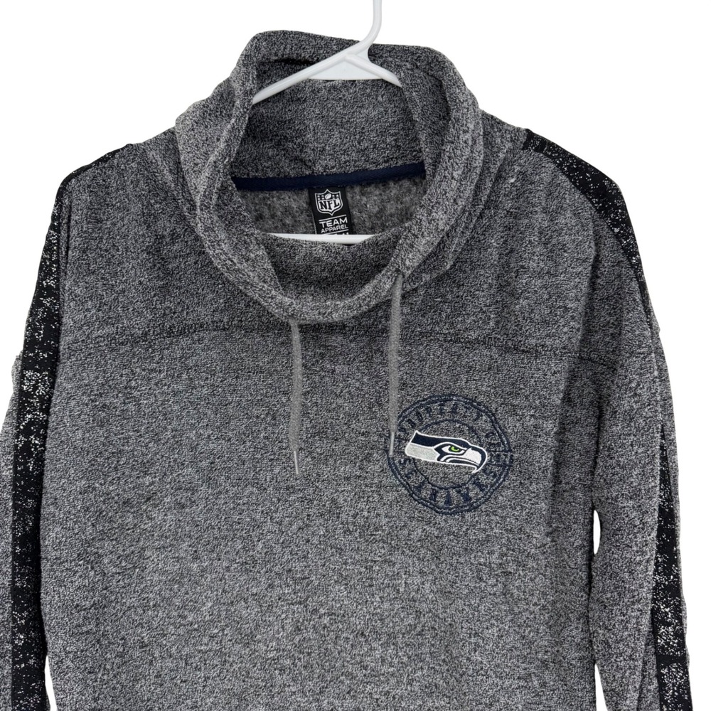NFL Seahawks Sweatshirt Women Small Gray Cowl Neck Sequin Stripe Football Fall